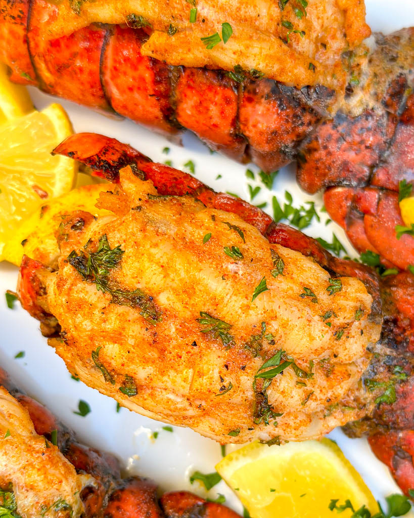 close up view of broiled lobster tails