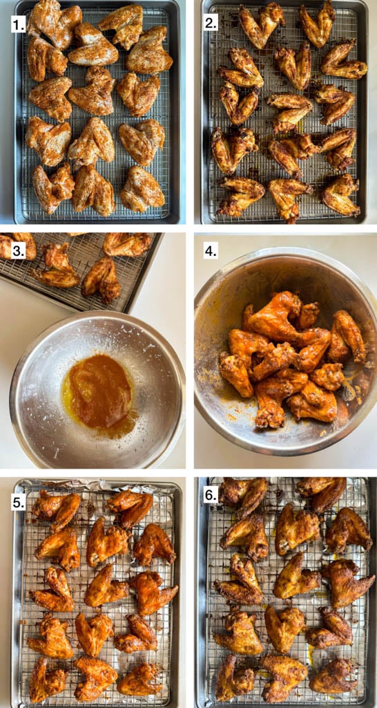6 step visual showing how to make old bay wings