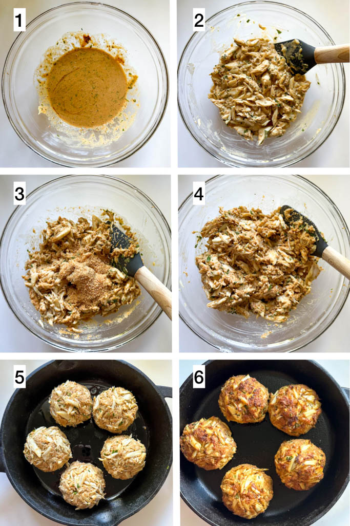 6 images showing how to make Maryland crab cake recipe