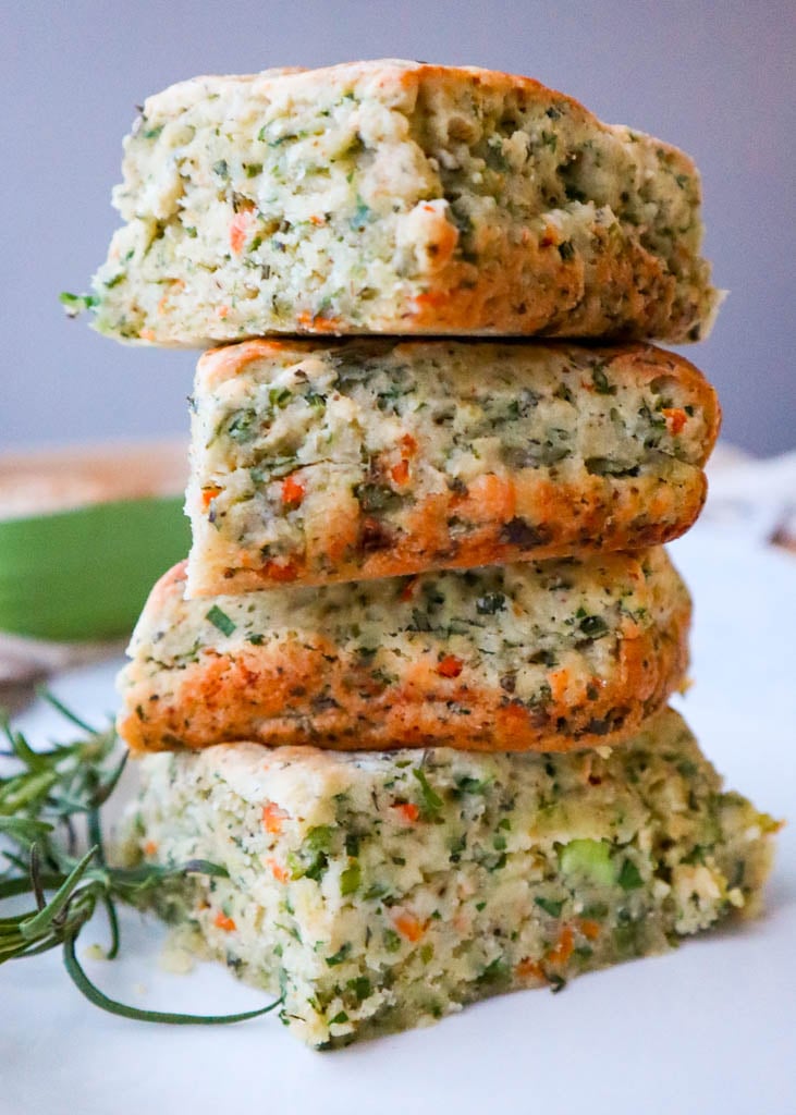 four stuffing biscuits stacked on top of each other