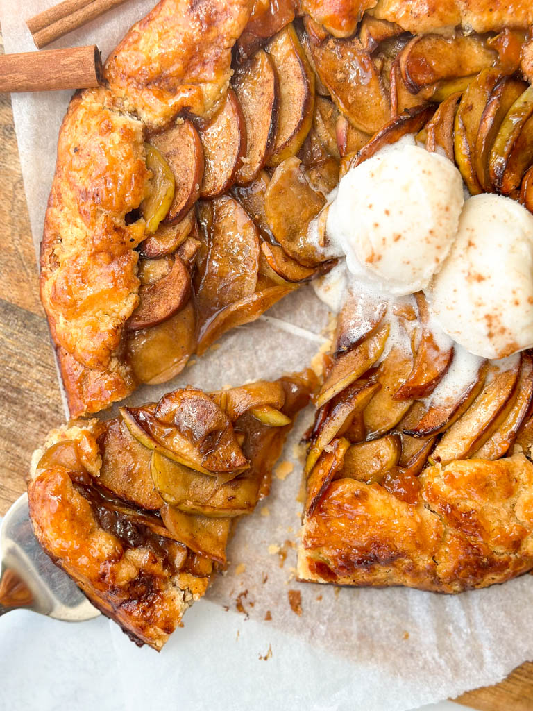 a gluten free apple galette with ice cream on top