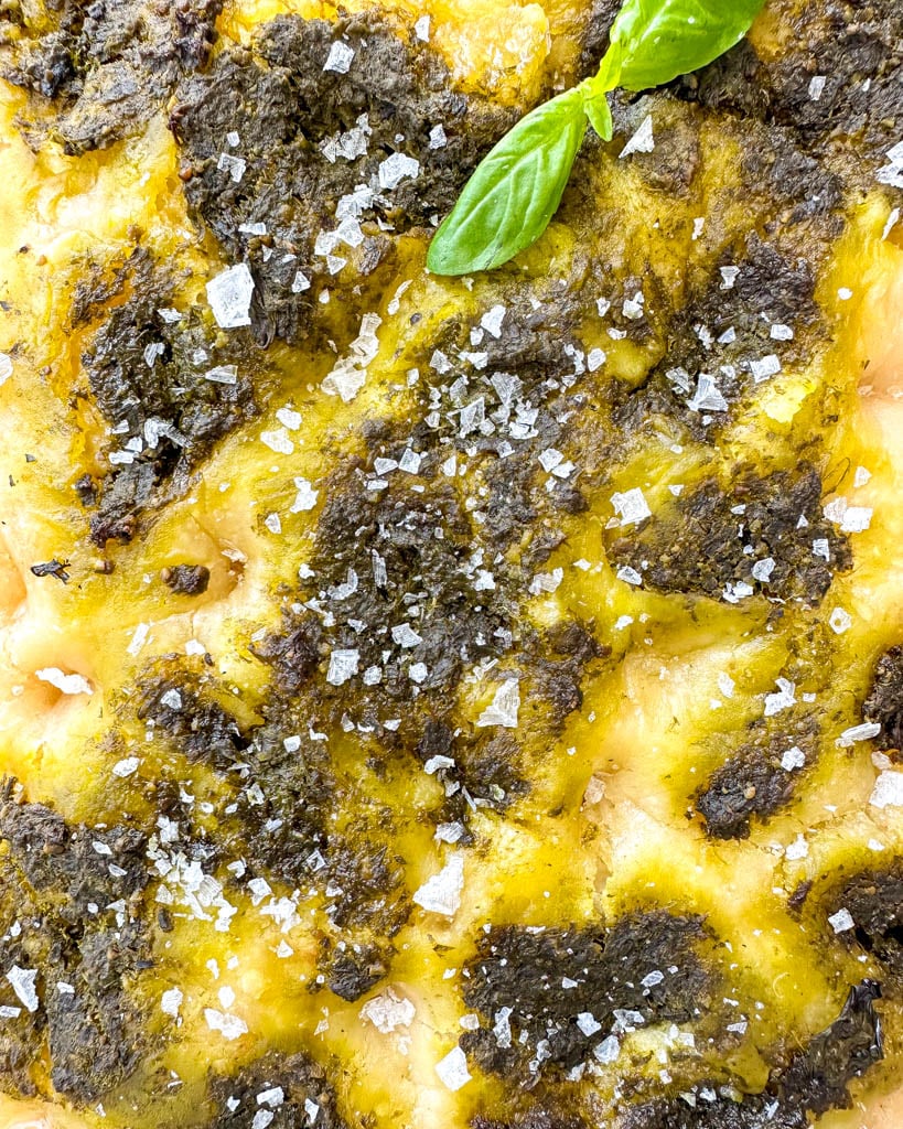 close up view showing the texture of Gluten Free Focaccia bread