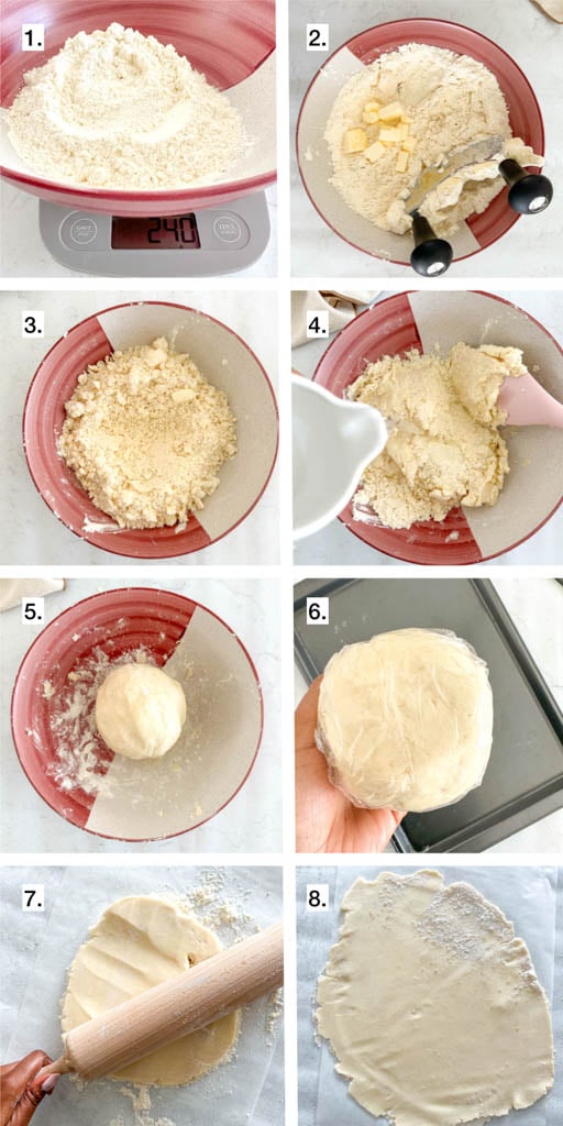 steps to show how to make gluten free galette dough