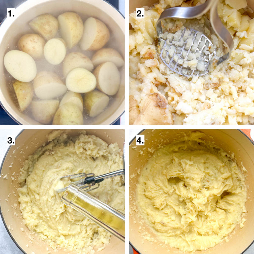 4 step visual showing how to make truffle mashed potatoes