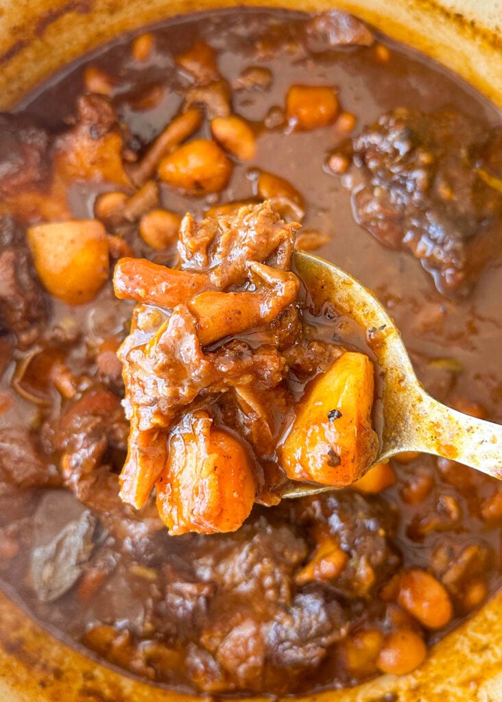 close up of fully cooked oxtail stew