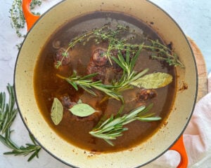 braised oxtail in dutch oven pot