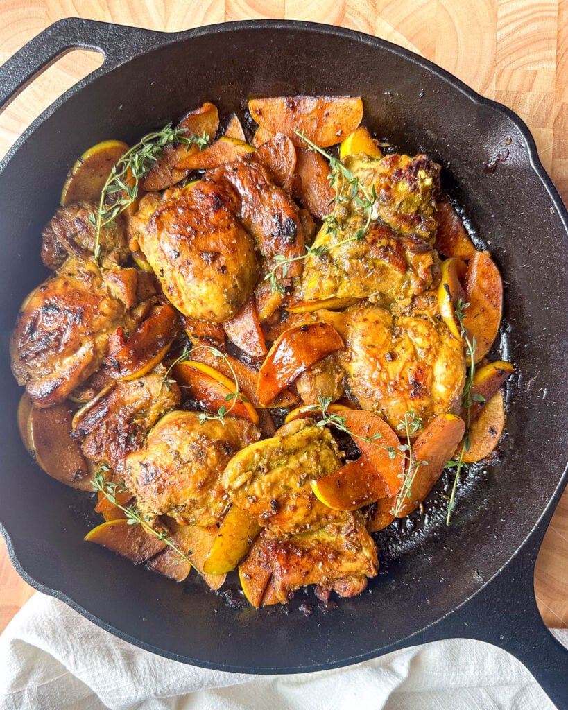 fire cider marinated chicken with sautéed apples