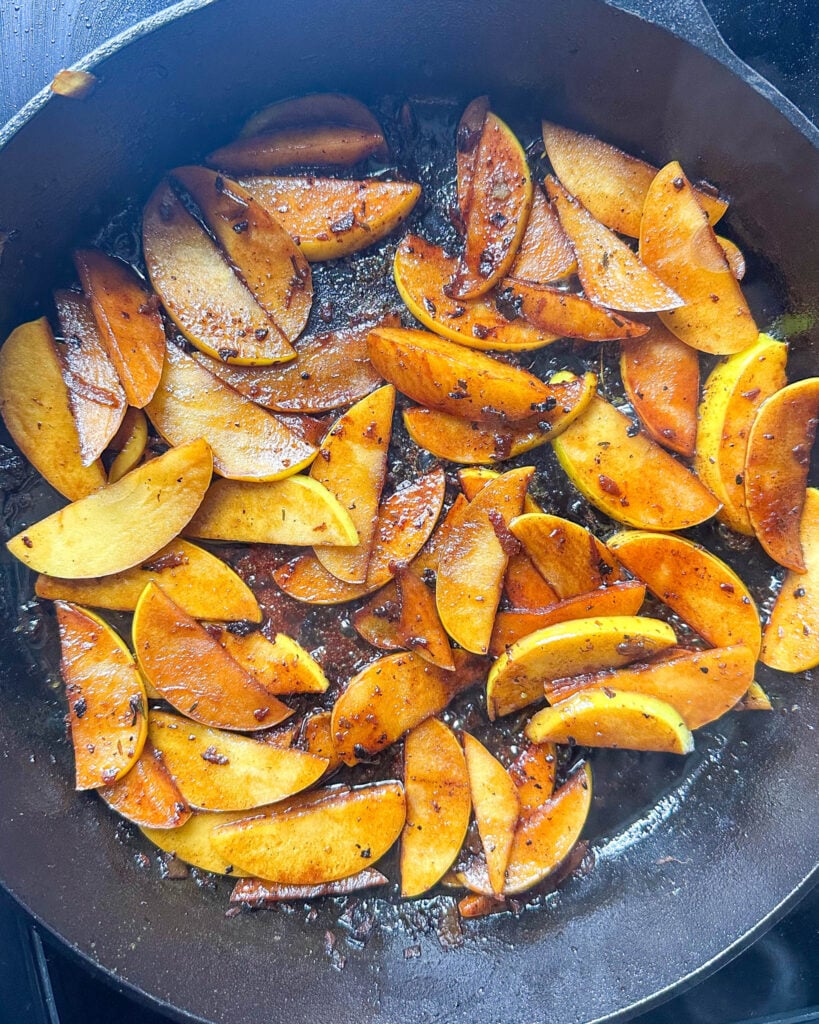 sauteed apples in a cast iron