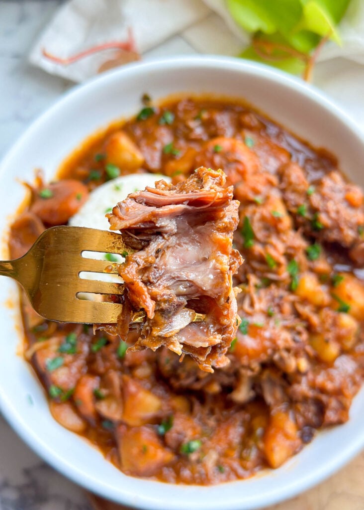 fork tender oxtail on a fork