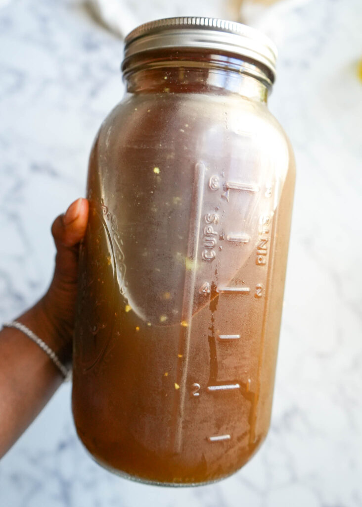 homemade beef bone broth in a mason jar