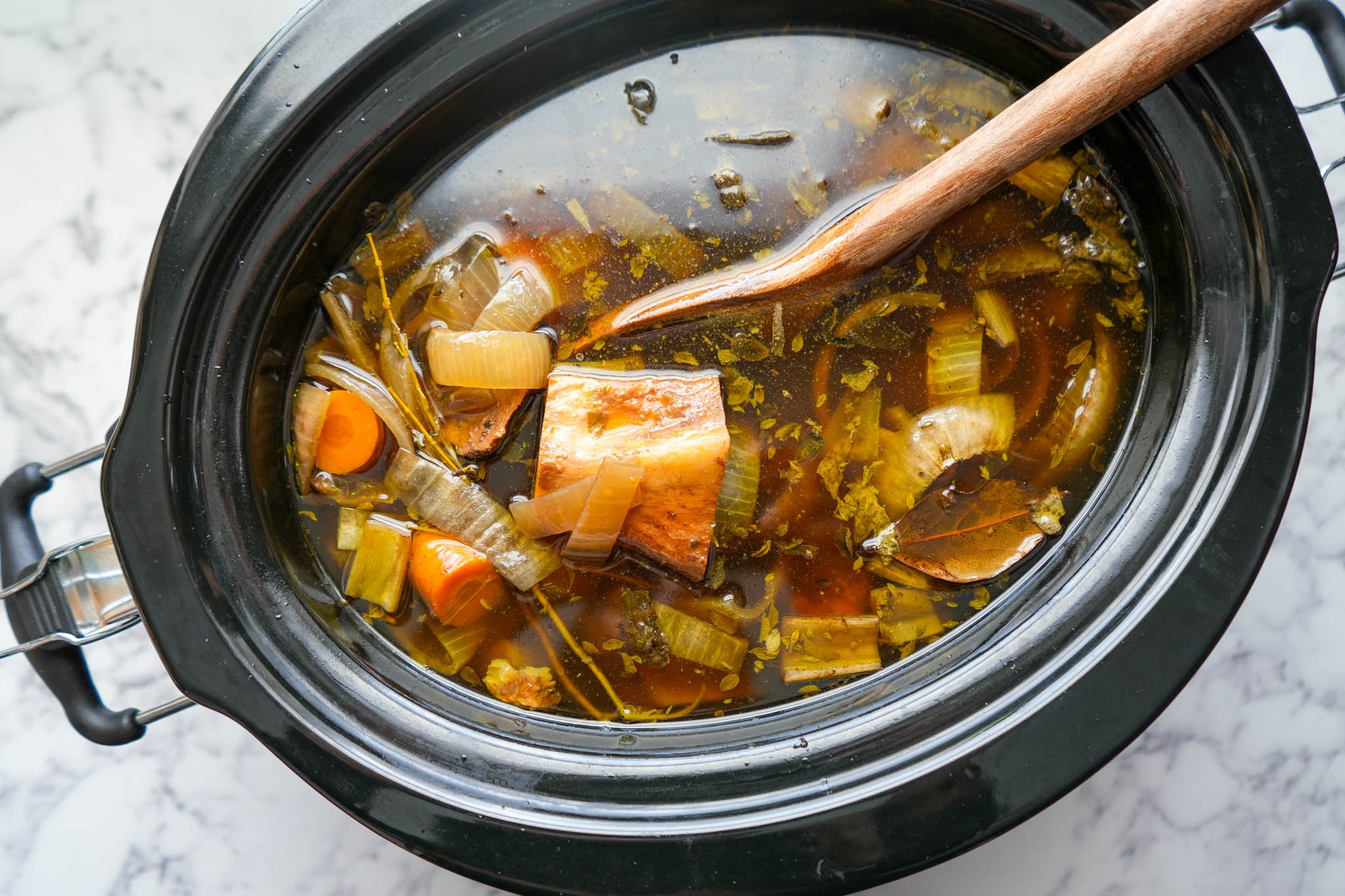 bone broth after cooking in a crockpot