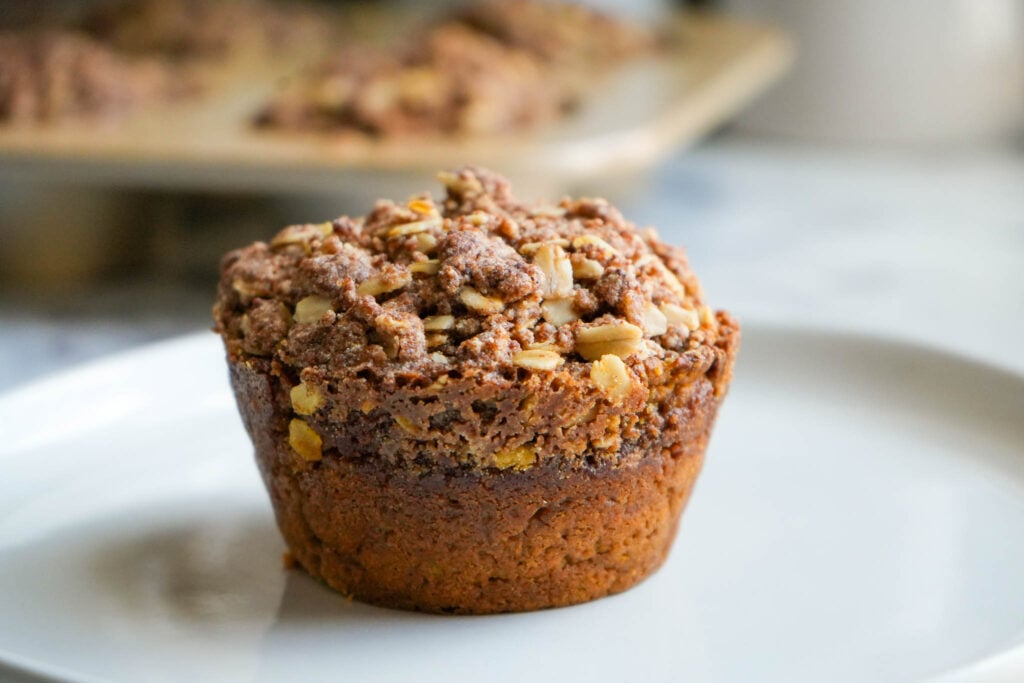 high protein pumpkin muffin on a plate