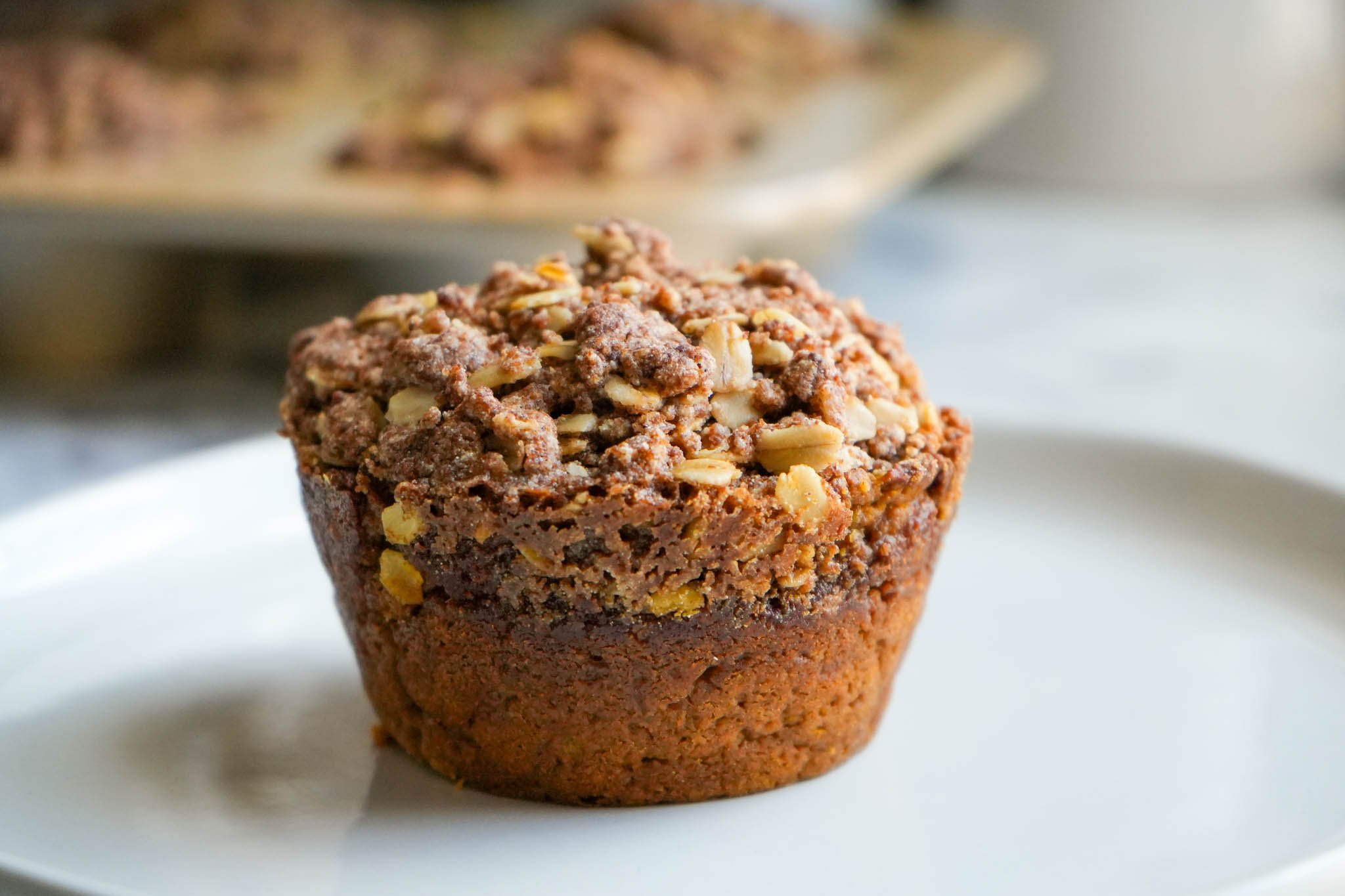 high protein pumpkin muffin on a plate