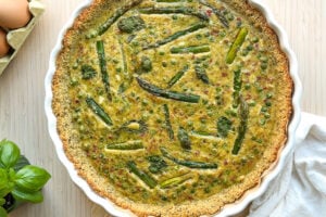 asparagus pea pesto quiche with quinoa crust