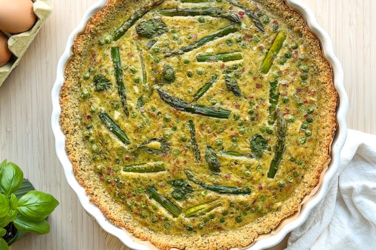 asparagus pea pesto quiche with quinoa crust