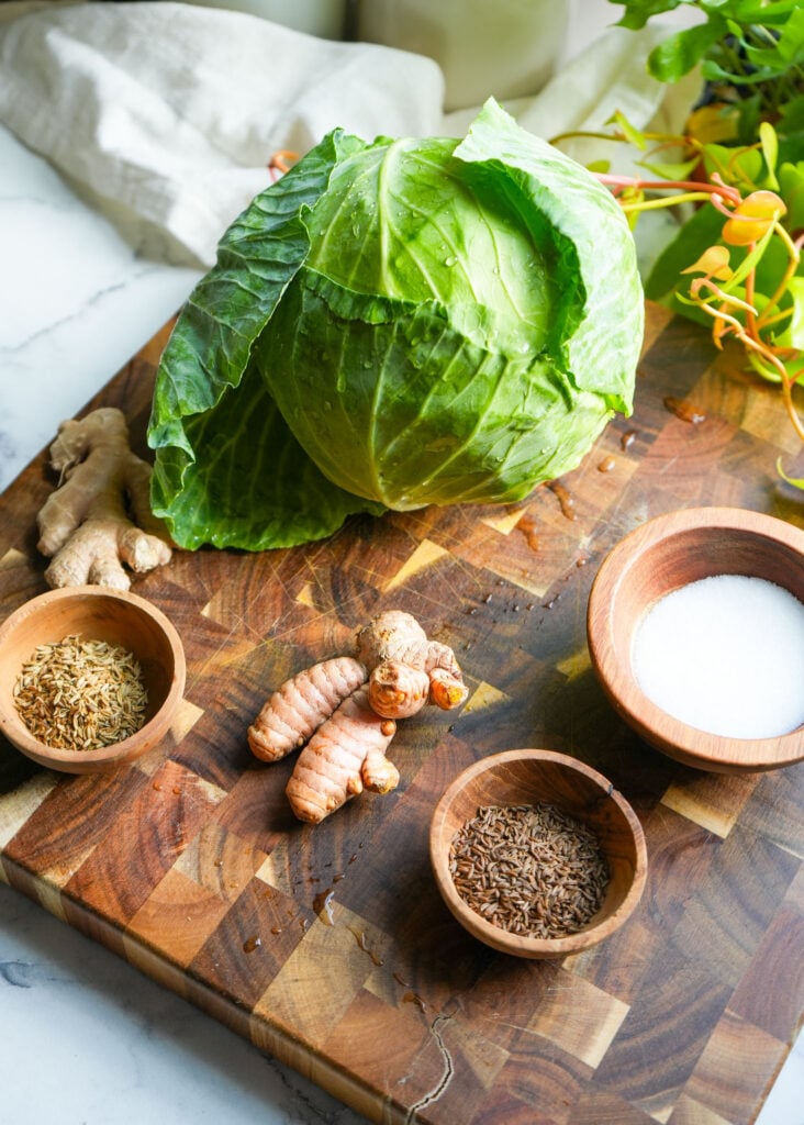 ingredients to make ginger turmeric sauerkraut