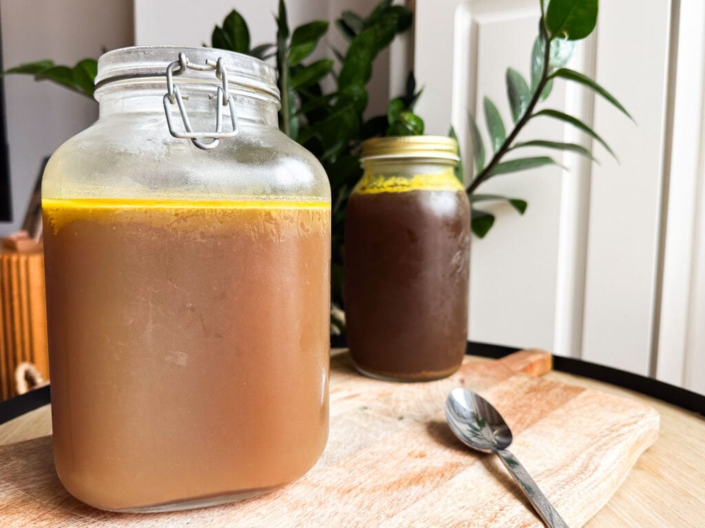 two jars of chicken feet bone broth