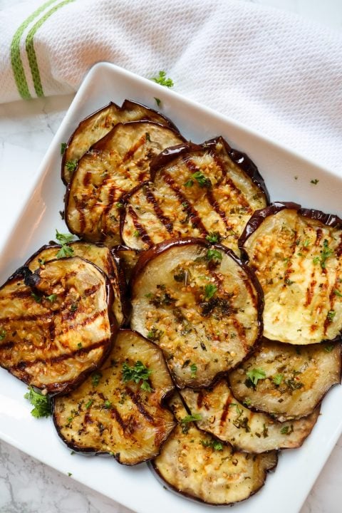 Plated Grilled Garlic Herb Eggplant