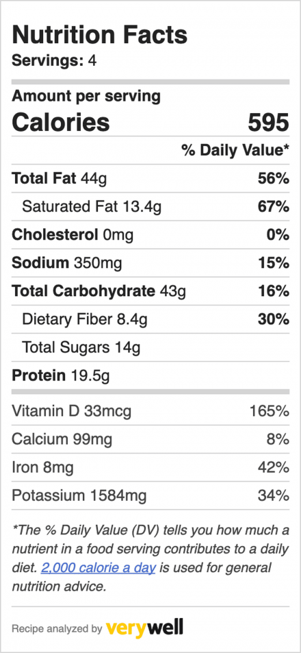 nutrition label for cashew cream pasta