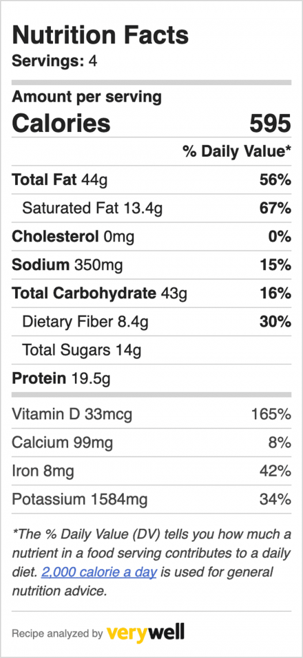 nutrition label for cashew cream pasta