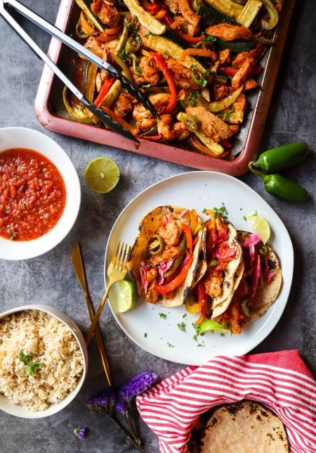 family meal with chicken and peppers baked